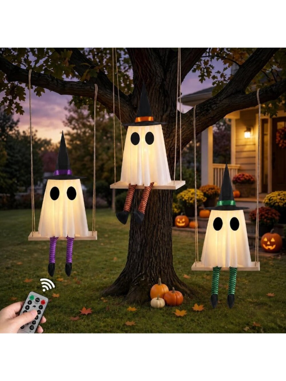 Spooky Halloween Hanging Ghost Swing Decor - Outdoor Haunted Decorations